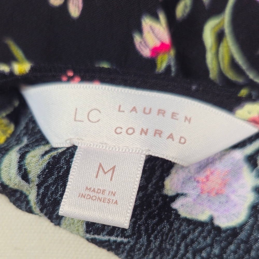 LC Lauren Conrad Floral Bell Sleeve Blouse Womens Medium Black Excellent Boho - Picture 8 of 9